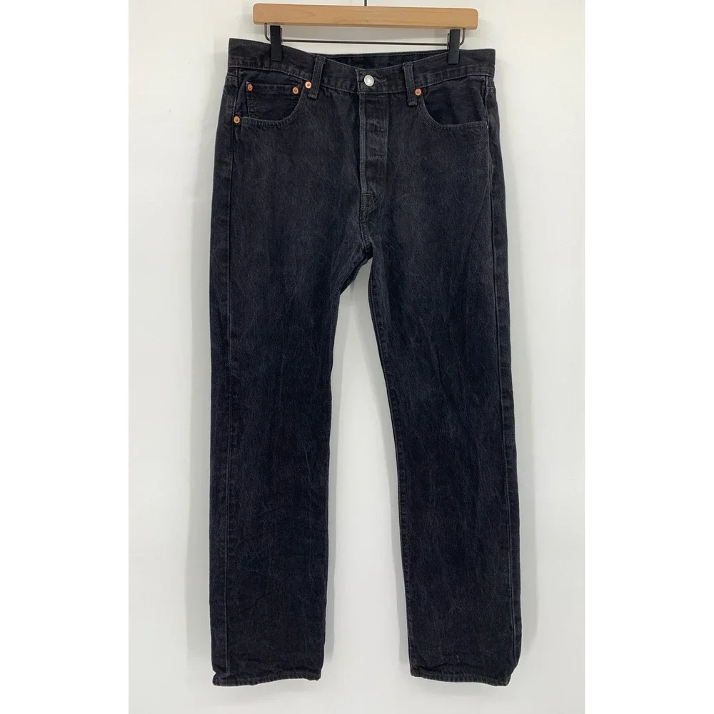 Levis 501 Jeans Mens 34x34 Black Straight Leg Button Fly Cotton Fade Denim Pants